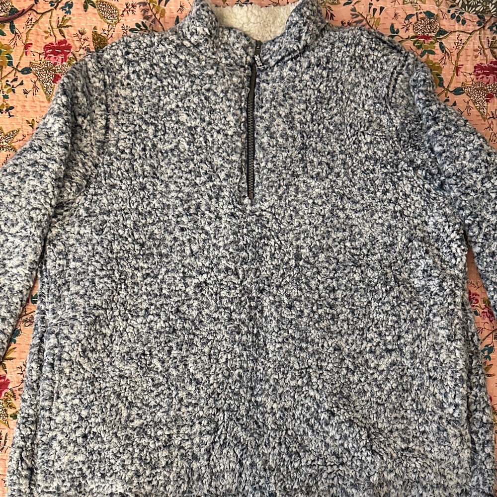 Women’s Navy Blue and White Quarter-Zip Sherpa Sweater